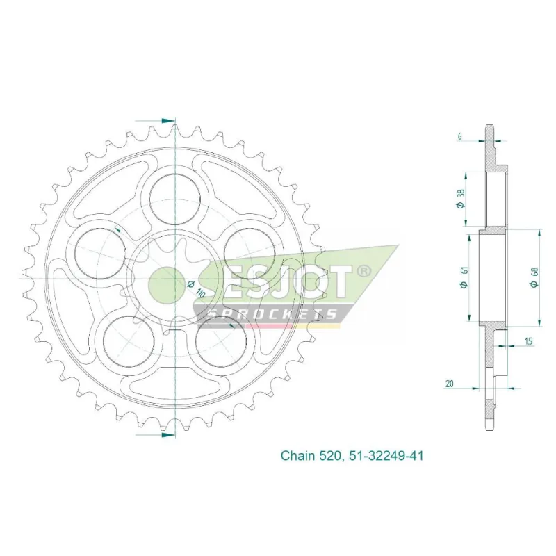 Couronne Alu. 41 dents – Pas 520 Couronne Alu. 41 dents – Pas 520