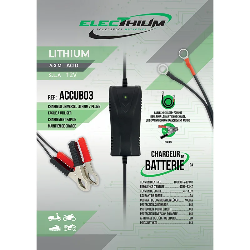Electhium Chargeur Batterie Moto et Scooter Electhium Chargeur Batterie Moto et Scooter