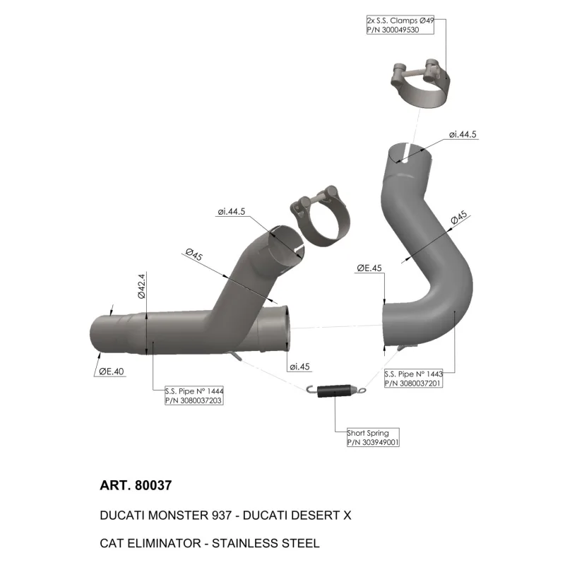 TUBE SUPPRESSEUR DE CATALYSEUR DUCATI MONSTER 937 / DESERT X 2022-2023 TUBE SUPPRESSEUR DE CATALYSEUR DUCATI MONSTER 937 / DESERT X 2022-2023